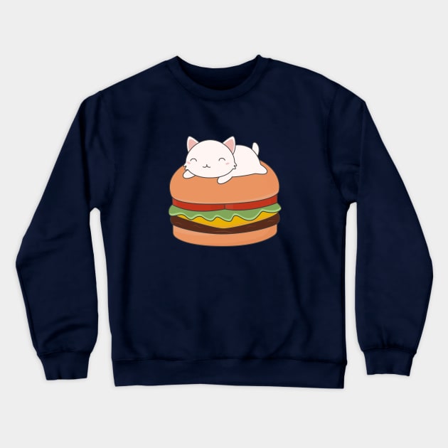 Kawaii Cute Cat On Burger T-Shirt Crewneck Sweatshirt by happinessinatee